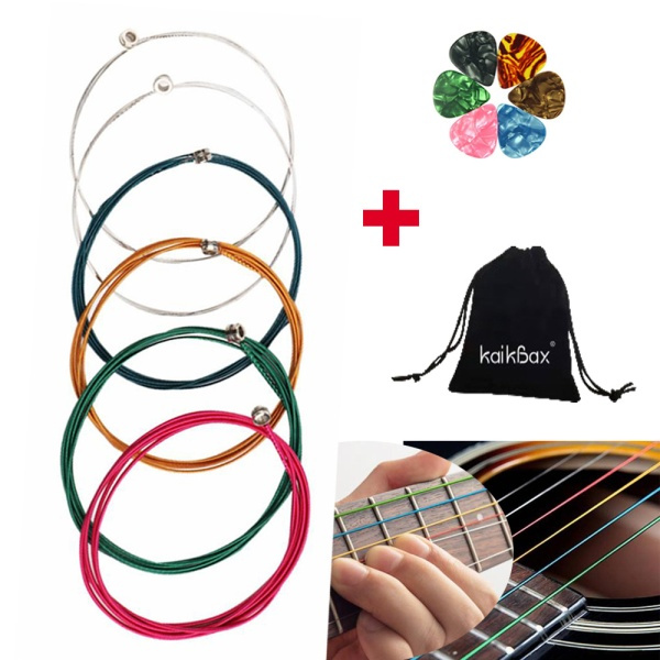 6 pcs Acoustic Guitar Strings set for Learner Practice Guitar Strings for Acoustic Electric Guitar Ukulele Mandolin 6 PCS Guitar Picks Guitar Picks