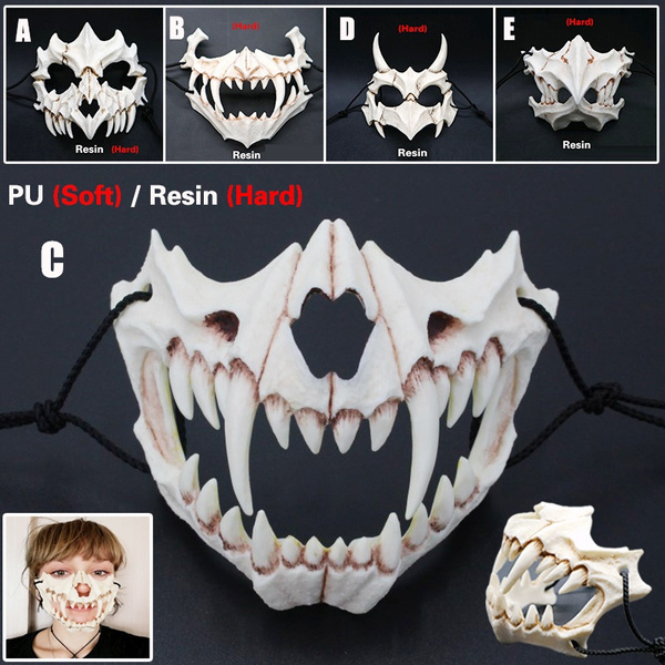 Tiger Cosplay Mask Nincee Japanese Halloween Mask Black Tiger Resin Half Face White Skull Scary Mask,Decorative Mask Costume Halloween Novelty Horror Mask Role Playing for Adults 