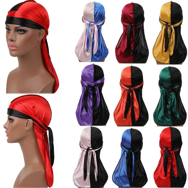 Fashion Silky Durags Turban Hat Unisex Silk Durag Headwear Bandans Headband  Hair Accessories Breathable Bandana Hat Pirate Hat