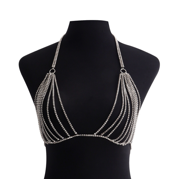 Jewelry Bikini Rhinestone Body Chains Bra Chest Crystal 