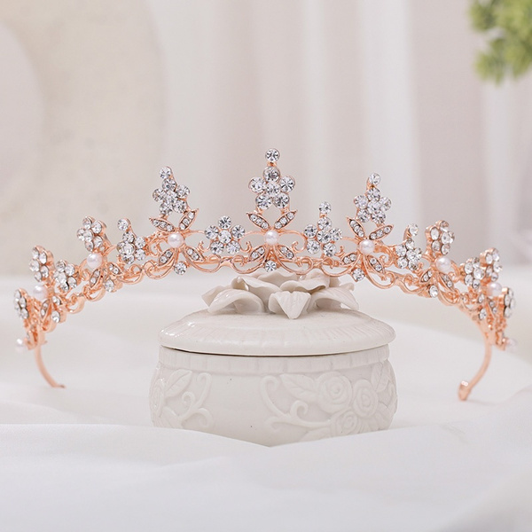 Bridal Pearl and Rhinestones Diadem Crown Queen Tiara Wedding pearl Tiara 