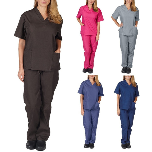 Unisex Adults Medical Uniform Doctor Nursing Scrubs Costumes V-neck ...