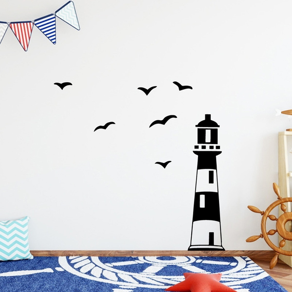 Large Lighthouse And Bird Vinyl Wall Stickers Mural For Kids Room Bedroom Home Decoration Wallpaper Wish - Lighthouse Wall Sticker