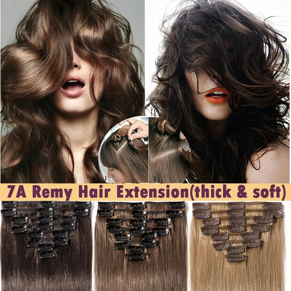 Human Hair Extension Clip in 15 Clips Thick Hair Beauty | Wish