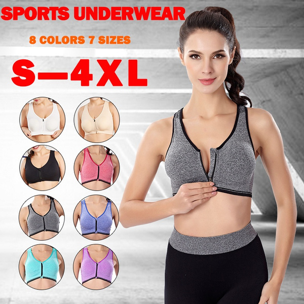 New Large Size Sports Bra Women Yoga Zipper-bra Shockproof Running Fitness  Bras Workout Top Push