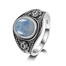 Sterling, moonstonering, Joyería de pavo reales, 925 silver rings