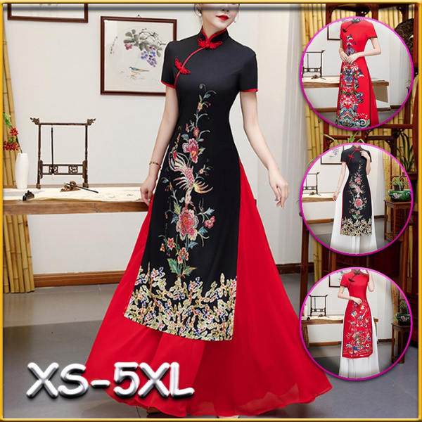 Plus Size 5XL Red Chinese Women Aodai Qipao Vintage Cheongsam Novelty Chinese Formal Dress | Wish