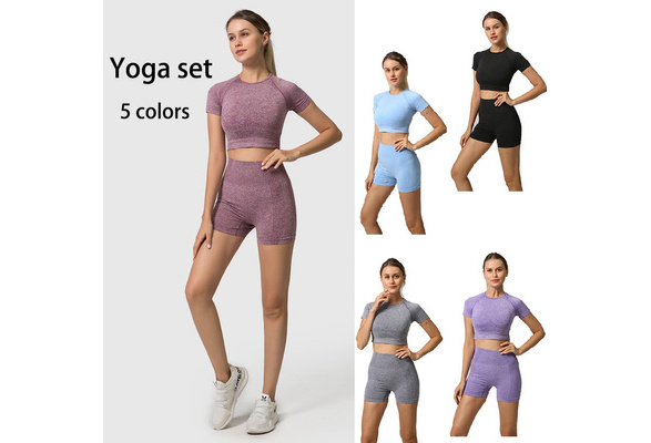 Vital Seamless Gym Set Workout Clothes Women Short Sleeve Crop Tops Fitness  Shorts Sports Wear Gym Clothing 2Pcs Yoga Sport Suit