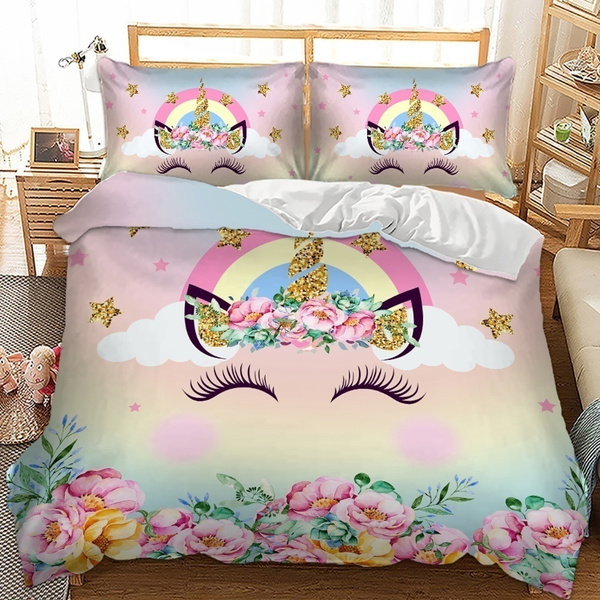 Fl Feather Eyelashes Unicorn Head, Girl Twin Bed In A Bag Sets Unicorn