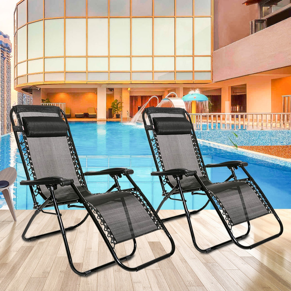 Set of 2 Heavy Duty Textoline Zero Gravity Chairs Garden Outdoor Patio