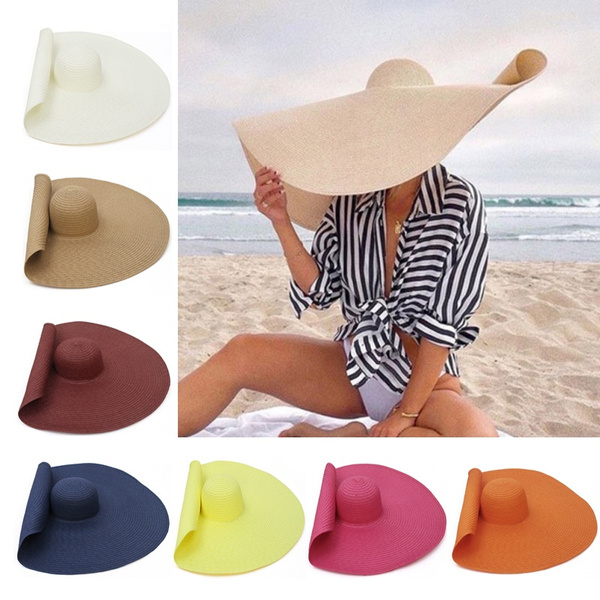 25CM Wide Brim Straw Hat Women Beach Hats Oversized Fashion Ladies