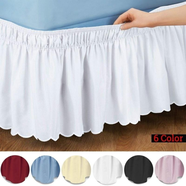 Pure Color Easy Fit Bed Skirt Deep 15 Inches 3 Sided Wrap Around Skirts Twin Queen King Size Dust Ruffle Wish Dust Ruffle Bed Skirt, Wrap Around Bed Skirt White King