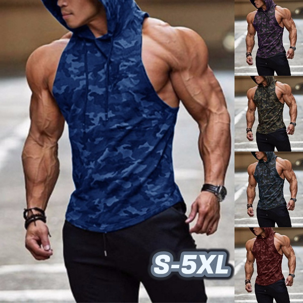 DIOMOR Mens Fashion Slim Fit Active Sweat Shirt Sleeveless Hoodie Gym Workout Pure Color Breathable Quick Dry Tanks 