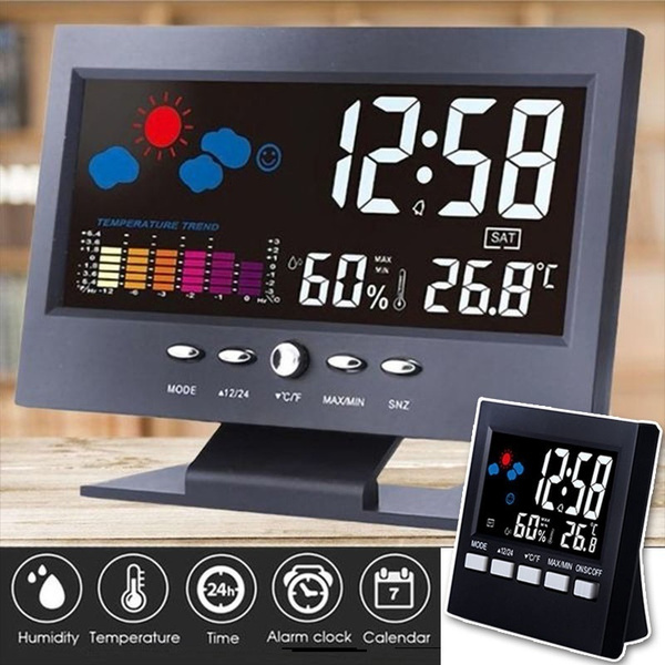 Indoor Temperature and Humidity Weather Station Clock with Sound