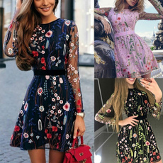party, Floral print, Sleeve, Dresses