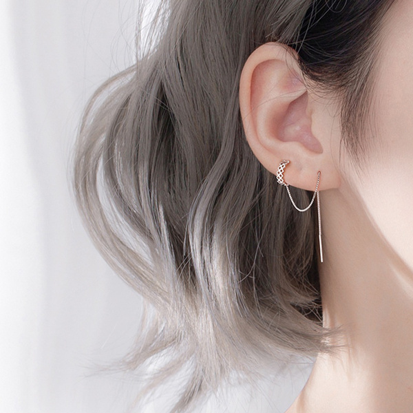 DATE. 18/08/21. Bubble Nebula - Hoop Ear Cuff + Beading Threader Earring-Silver  - Shop SLOW ROVER Earrings & Clip-ons - Pinkoi