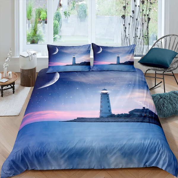 Lighthouse Duvet Cover Set For Boys, Nautical Themed King Size Bedding