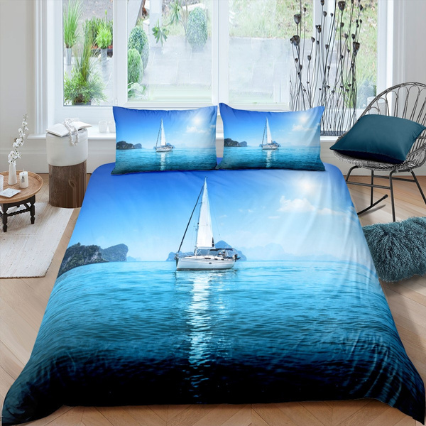 Twin Kids Zone Collection Bedspread Coverlet Kids//Teens Anchor Sailboat Seahorse Starfish Whale Turtle Stars Steering Wheel Helm Nautical Dark Blue Light Blue Red White New # My Anchor