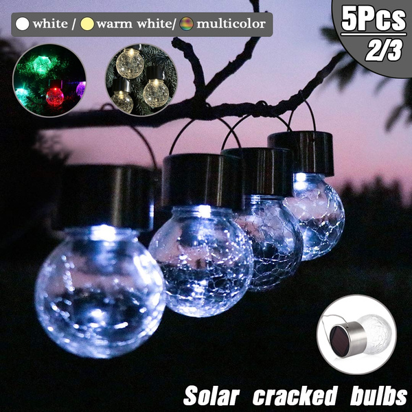 LED Solar Lamp Cracked Glass Ball Hanging Lights Waterproof Garden Decor