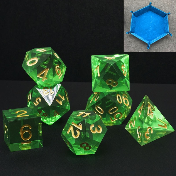 7pcc/Set Polyhedral Diamond Game Dice 1pcs Hexagon PU Leather Dice