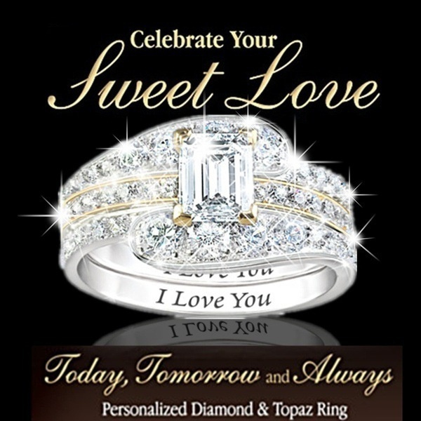 engraved i love you 3 band stackable diamond rings