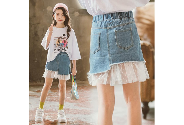 Girls Denim Skirts Summer Fashion Lace Patchwork Skirt Casual Baby Kids Clothes Girls Dresses For 6 8 10 12 Years Wish