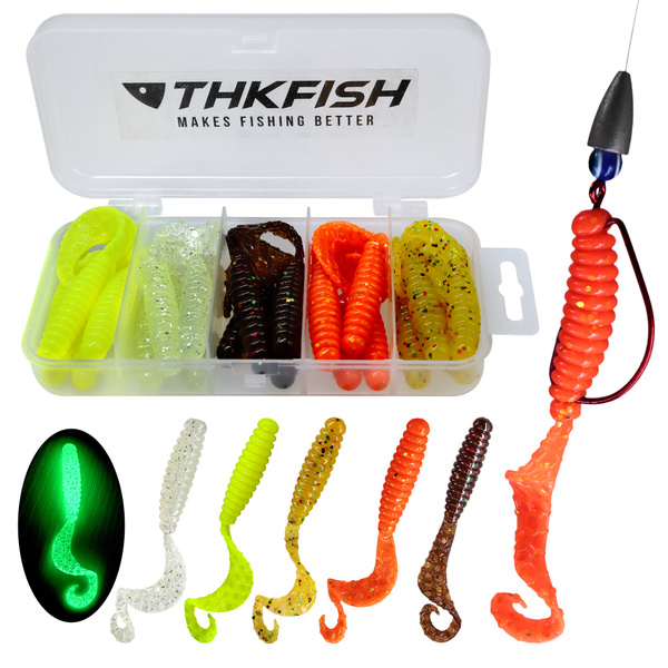 THKFISH 20Pcs/Box Soft Fishing Lure Worm Lure with Swimming Tail Plastic  Fishing Worms Grub Baits for Bass Crappie Walleye