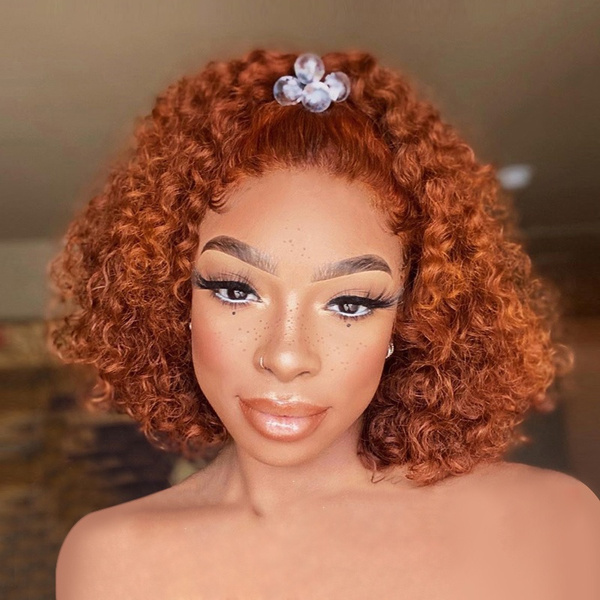 Ginger Color Short Curly Bob Wigs Natural Hairline Baby Hair Around  13