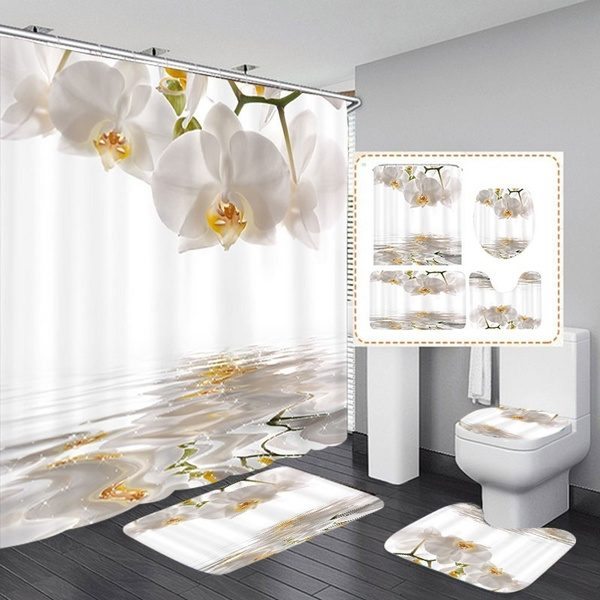 White Orchid Printing Shower Curtains, Shower Curtains And Rugs