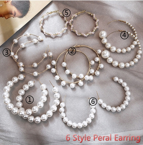 Big Circle Large Round Hoop Pearl Dangle Earrings Stud Jewelry Lady Women Gift