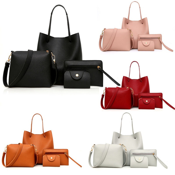 4Pcs/Set Women Lady Leather Handbags Messenger Shoulder Bags Tote Satchel  Purse