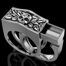 Mens Fashion Accessory Silver Color Skull Ring Secret Compartment Cinerary Casket Compartment Memorial Souvenir Coffin Anniversary Gift Hip Hop Unisex Jewelry Men Viking Punk Skeleton Rings Size US6-13