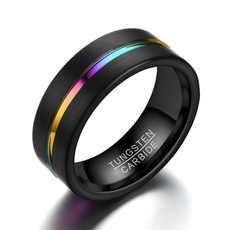 925 silver European and American exquisite fashion 8mm wide and thick 2.5mm black groove seven color gradual change high-grade domineering men's personality ring