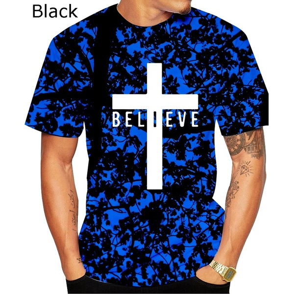 I Believe In God Christian Men's Fashion T-Shirt Cross Print Black ...