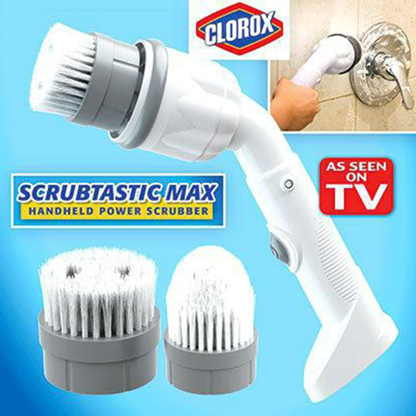 New Clorox Scrubtastic Power Scrubber 3 Brush Heads Cordless & Rechargeable