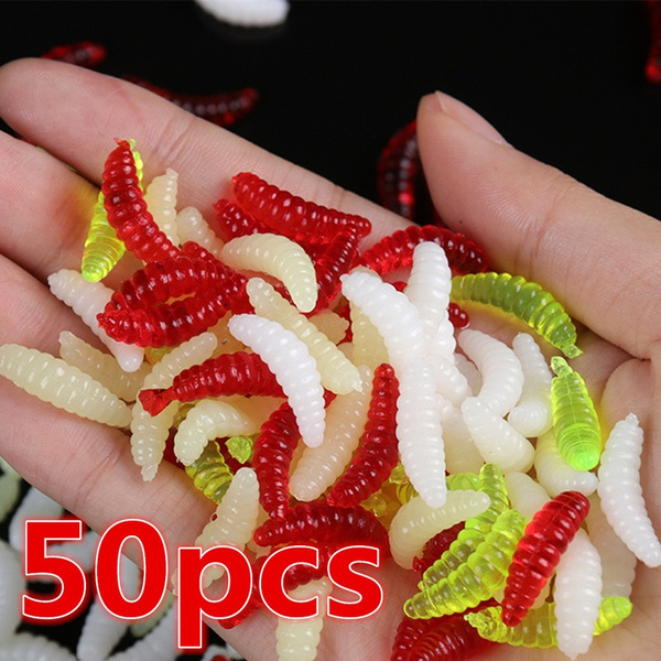 50PCS Trout Fishing lure Bait Artificial Sea Worms Earth worm Fishing Soft  Lure Wobblers Soft Fishing Lures Maggots Soft Bait Artificial Worm Fish Lure  2cm 0.3g Grub Soft Lure Protein Soft Bait