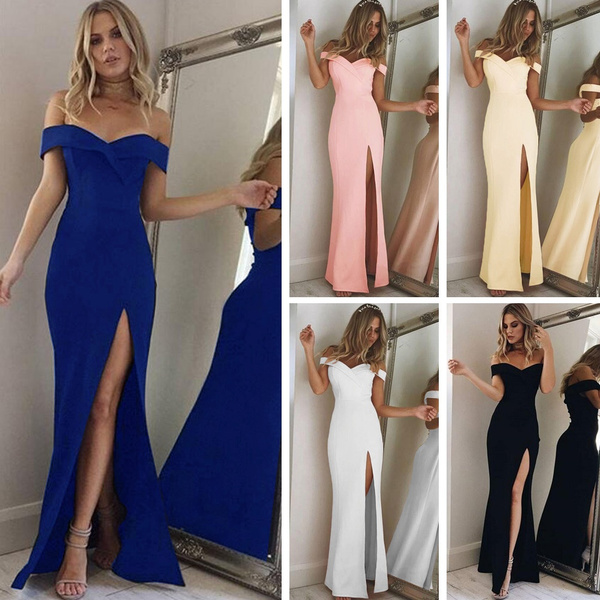 2020 nuevo vestido de tubo de sin tirantes para fiesta Sexy para mujer ceñido al cuerpo Vestidos largos elegantes para mujer Vestidos de alta división | Wish