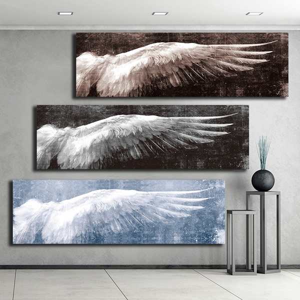 Angel Wall Picture Angel Wings A1 Grey Wall Art Decor Canvas Print #112 20x30 