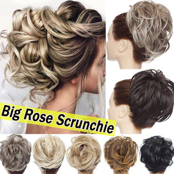 Messy Big Rose Bun Hair Scrunchie High Quality Synthetic Hair