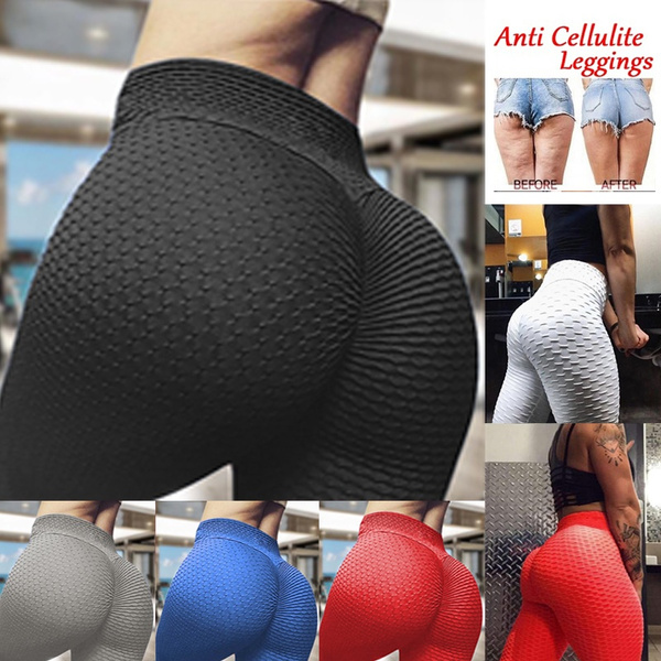 Women Anti Cellulite Leggings Booty Yoga Pants High Waisted Ruched