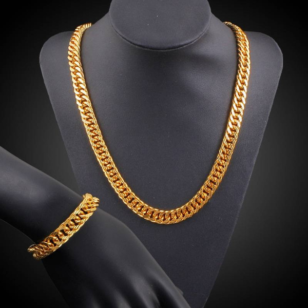 Mens Jewelry Set Thick Tight 18k Yellow 