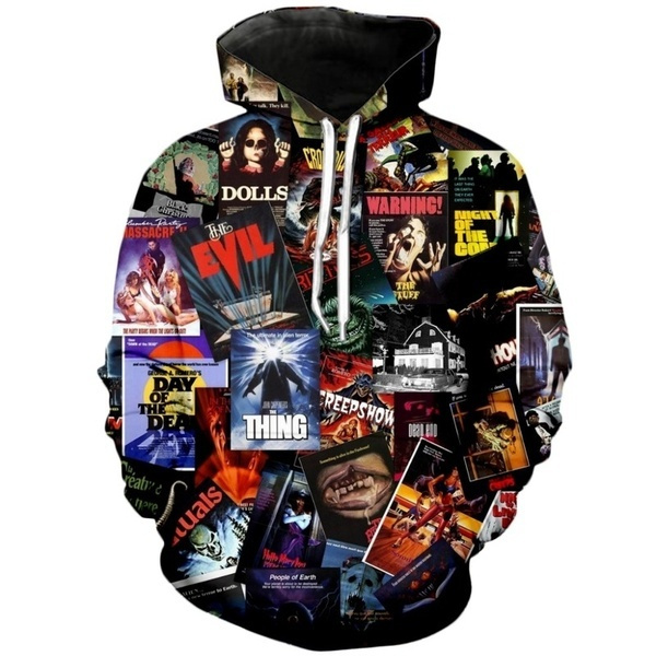 Horror movie store collage hoodie