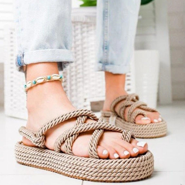 Bodrum Platform Beige Rope Sandal - BOHONOMAD