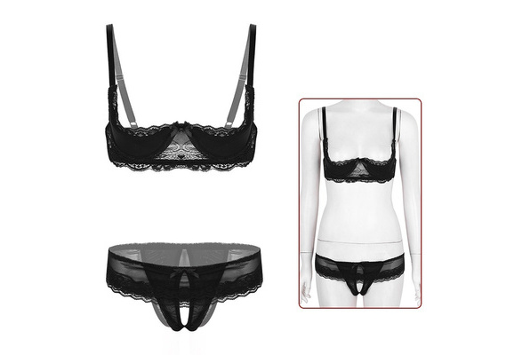 Women's Sheer Lingerie Set 1/4 Cup Unlined Shelf Bra with Low Rise