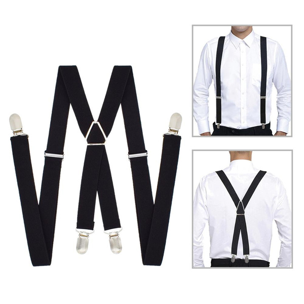 Mens Adjustable Elastic Tuxedo Braces Suspenders With Clips X Back for