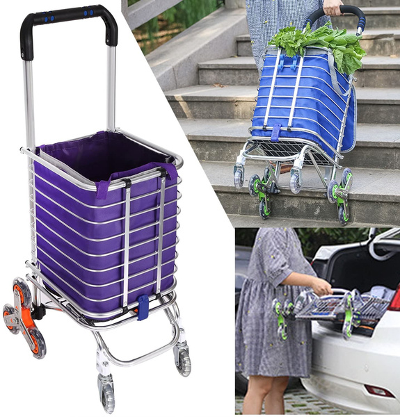Utility Cart w/Bag 177 Pounds Capacity Folding Shopping Cart Portable Stair Climbing Utility Cart with Swivel Wheel and Waterproof Canvas Bag 
