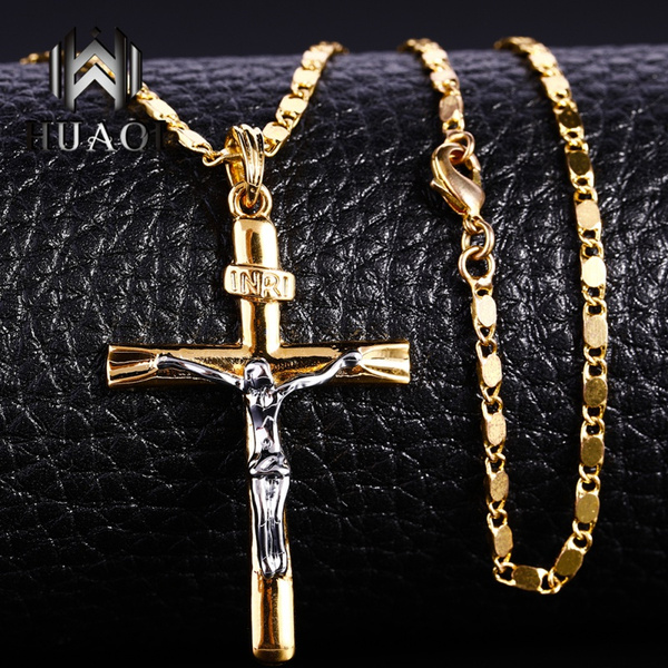 18k Gold Jesus Cross Necklace Christian 