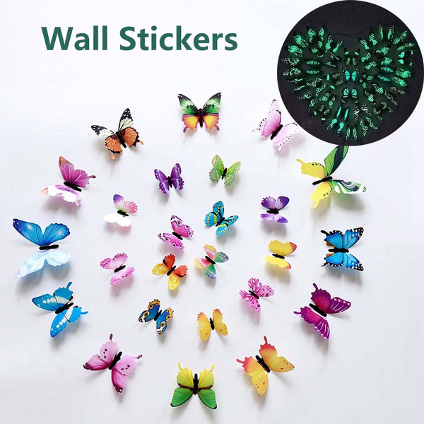 Download Wedding Party 12pcs Set Diy 3d Butterflies Room Decor Home Decoration Fridge Stickers Wall Decals Luminous Wall Stickers Wish