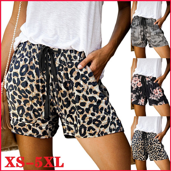 Plus Size Women Casual Leopard Floral Printed Summer Fashion Shorts Female  High Waist Drawstring Pocket Beach Short Pants | Wish