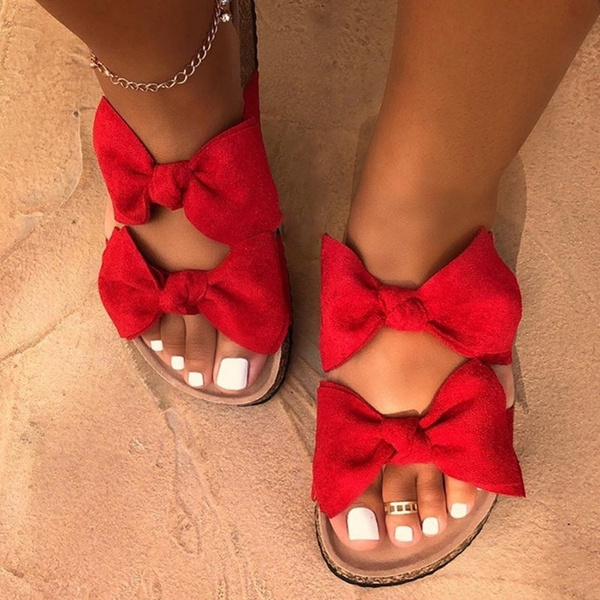 Zapatos Sandalias Planas De Verano Con Lazo Para Mujer Talla 